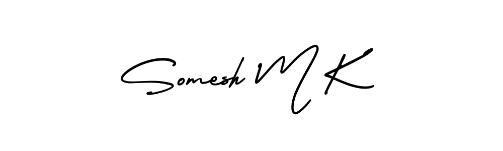 The best way (AmerikaSignatureDemo-Regular) to make a short signature is to pick only two or three words in your name. The name Somesh M K include a total of six letters. For converting this name. Somesh M K signature style 3 images and pictures png