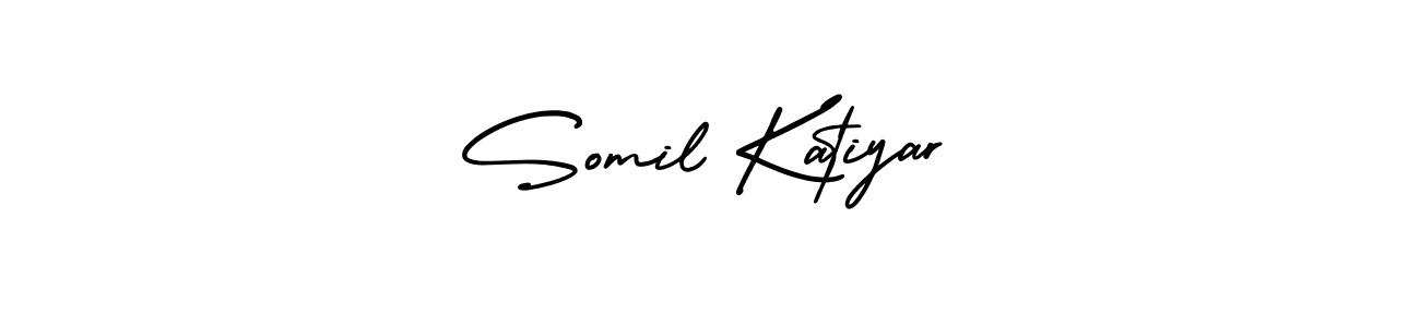 The best way (AmerikaSignatureDemo-Regular) to make a short signature is to pick only two or three words in your name. The name Somil Katiyar include a total of six letters. For converting this name. Somil Katiyar signature style 3 images and pictures png