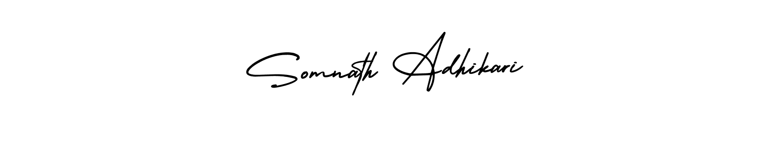 The best way (AmerikaSignatureDemo-Regular) to make a short signature is to pick only two or three words in your name. The name Somnath Adhikari include a total of six letters. For converting this name. Somnath Adhikari signature style 3 images and pictures png