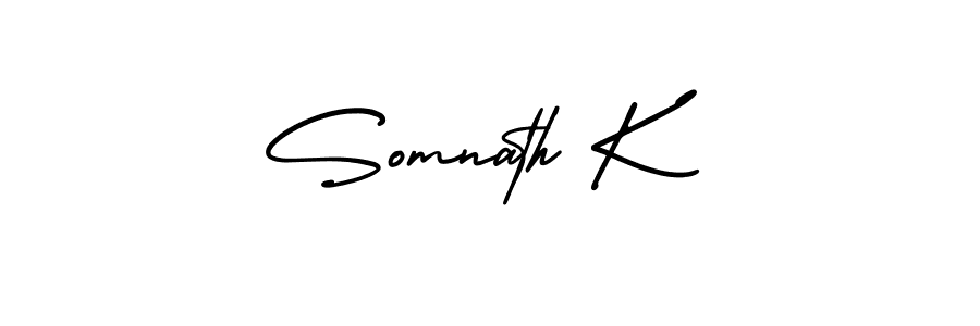 You should practise on your own different ways (AmerikaSignatureDemo-Regular) to write your name (Somnath K) in signature. don't let someone else do it for you. Somnath K signature style 3 images and pictures png