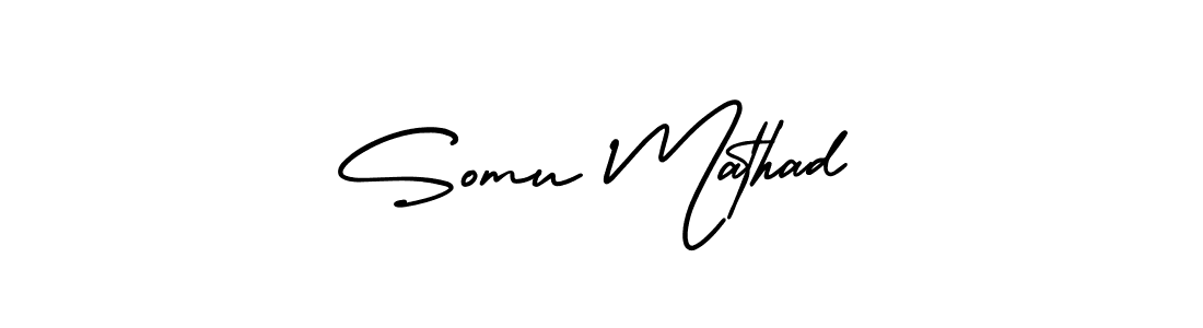 How to make Somu Mathad name signature. Use AmerikaSignatureDemo-Regular style for creating short signs online. This is the latest handwritten sign. Somu Mathad signature style 3 images and pictures png