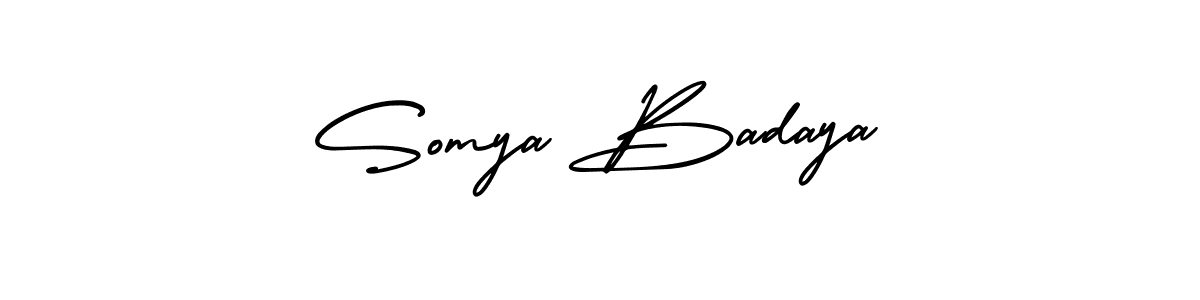The best way (AmerikaSignatureDemo-Regular) to make a short signature is to pick only two or three words in your name. The name Somya Badaya include a total of six letters. For converting this name. Somya Badaya signature style 3 images and pictures png