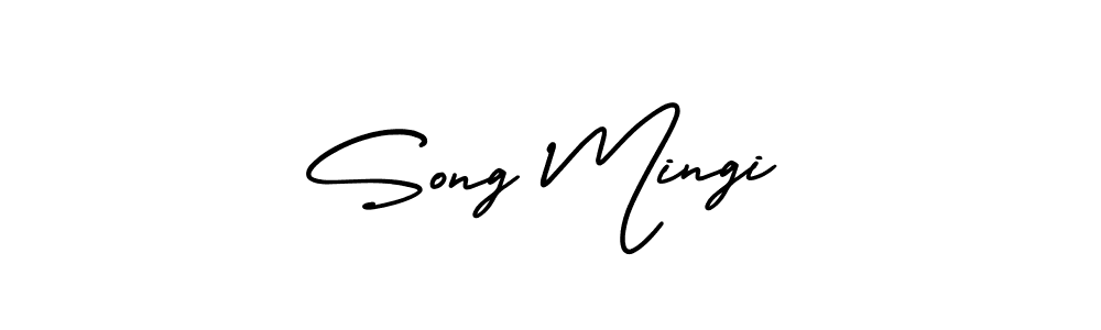 You should practise on your own different ways (AmerikaSignatureDemo-Regular) to write your name (Song Mingi) in signature. don't let someone else do it for you. Song Mingi signature style 3 images and pictures png