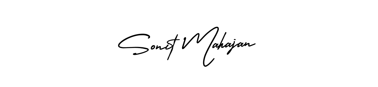 The best way (AmerikaSignatureDemo-Regular) to make a short signature is to pick only two or three words in your name. The name Sonit Mahajan include a total of six letters. For converting this name. Sonit Mahajan signature style 3 images and pictures png