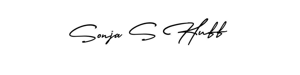 You should practise on your own different ways (AmerikaSignatureDemo-Regular) to write your name (Sonja S Huff) in signature. don't let someone else do it for you. Sonja S Huff signature style 3 images and pictures png