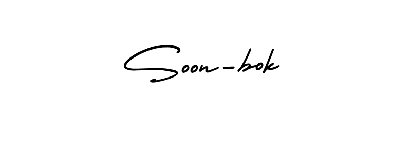 How to make Soon-bok name signature. Use AmerikaSignatureDemo-Regular style for creating short signs online. This is the latest handwritten sign. Soon-bok signature style 3 images and pictures png