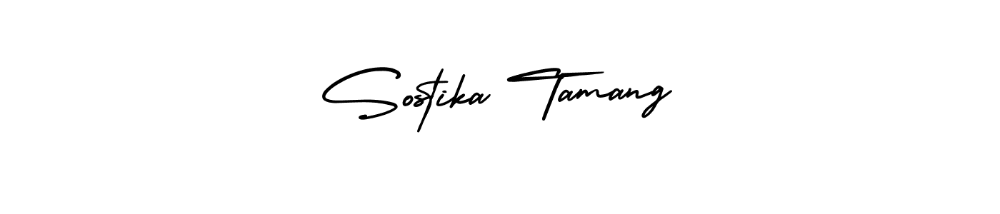 The best way (AmerikaSignatureDemo-Regular) to make a short signature is to pick only two or three words in your name. The name Sostika Tamang include a total of six letters. For converting this name. Sostika Tamang signature style 3 images and pictures png