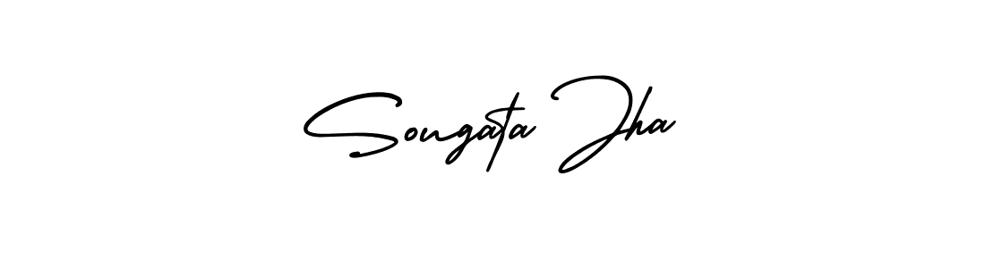 You should practise on your own different ways (AmerikaSignatureDemo-Regular) to write your name (Sougata Jha) in signature. don't let someone else do it for you. Sougata Jha signature style 3 images and pictures png