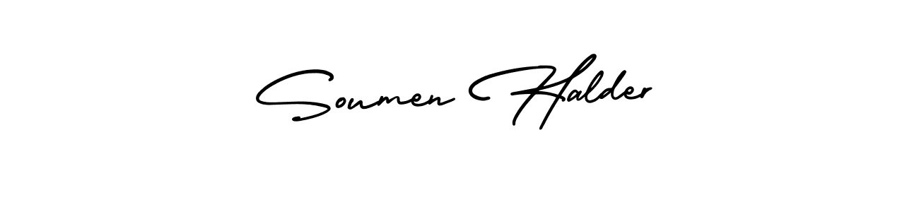 The best way (AmerikaSignatureDemo-Regular) to make a short signature is to pick only two or three words in your name. The name Soumen Halder include a total of six letters. For converting this name. Soumen Halder signature style 3 images and pictures png