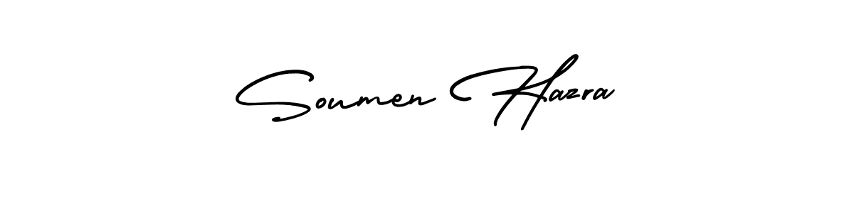 You should practise on your own different ways (AmerikaSignatureDemo-Regular) to write your name (Soumen Hazra) in signature. don't let someone else do it for you. Soumen Hazra signature style 3 images and pictures png