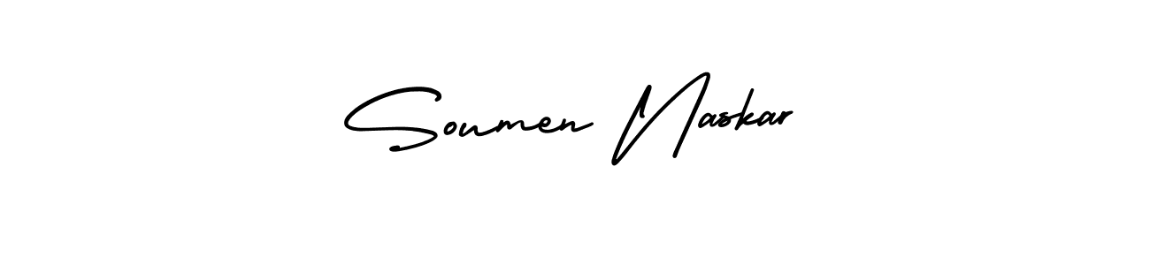 You should practise on your own different ways (AmerikaSignatureDemo-Regular) to write your name (Soumen Naskar) in signature. don't let someone else do it for you. Soumen Naskar signature style 3 images and pictures png