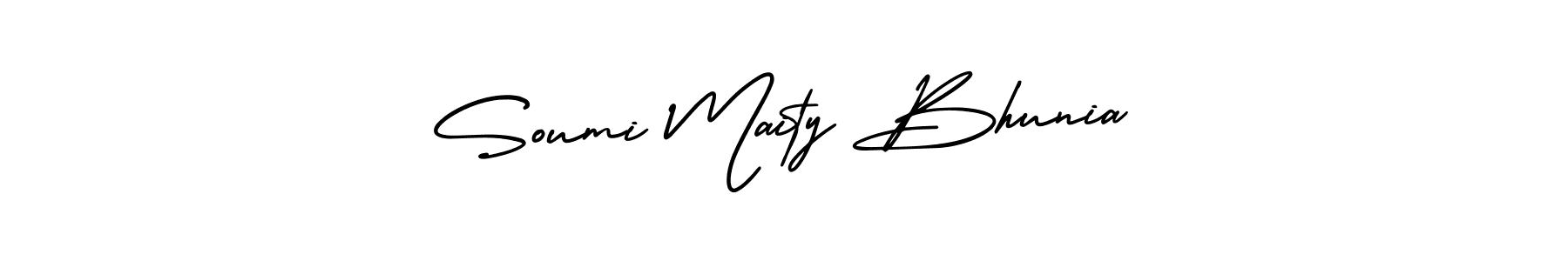 How to make Soumi Maity Bhunia name signature. Use AmerikaSignatureDemo-Regular style for creating short signs online. This is the latest handwritten sign. Soumi Maity Bhunia signature style 3 images and pictures png