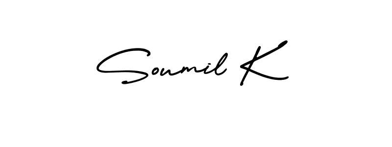 Also You can easily find your signature by using the search form. We will create Soumil K name handwritten signature images for you free of cost using AmerikaSignatureDemo-Regular sign style. Soumil K signature style 3 images and pictures png