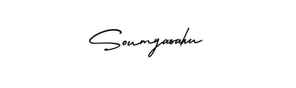 You should practise on your own different ways (AmerikaSignatureDemo-Regular) to write your name (Soumyasahu) in signature. don't let someone else do it for you. Soumyasahu signature style 3 images and pictures png