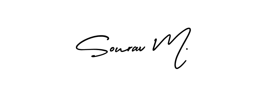 You should practise on your own different ways (AmerikaSignatureDemo-Regular) to write your name (Sourav M.) in signature. don't let someone else do it for you. Sourav M. signature style 3 images and pictures png