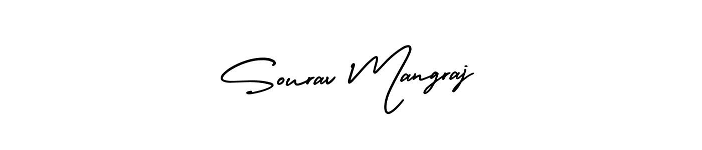 The best way (AmerikaSignatureDemo-Regular) to make a short signature is to pick only two or three words in your name. The name Sourav Mangraj include a total of six letters. For converting this name. Sourav Mangraj signature style 3 images and pictures png