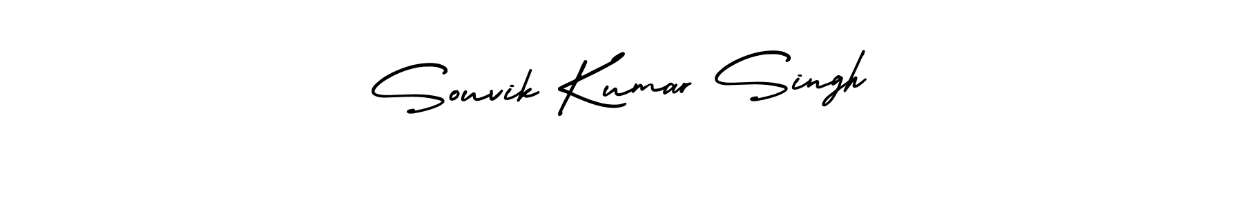 The best way (AmerikaSignatureDemo-Regular) to make a short signature is to pick only two or three words in your name. The name Souvik Kumar Singh include a total of six letters. For converting this name. Souvik Kumar Singh signature style 3 images and pictures png