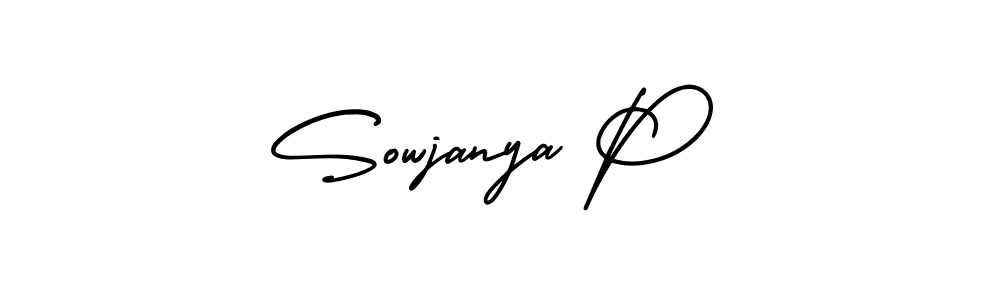 You should practise on your own different ways (AmerikaSignatureDemo-Regular) to write your name (Sowjanya P) in signature. don't let someone else do it for you. Sowjanya P signature style 3 images and pictures png