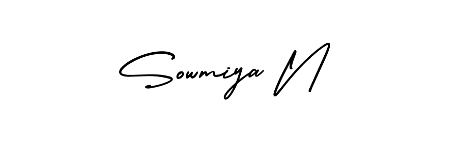 You should practise on your own different ways (AmerikaSignatureDemo-Regular) to write your name (Sowmiya N) in signature. don't let someone else do it for you. Sowmiya N signature style 3 images and pictures png