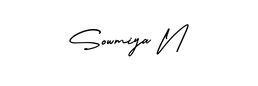 How to make Sowmiya N signature? AmerikaSignatureDemo-Regular is a professional autograph style. Create handwritten signature for Sowmiya N name. Sowmiya N signature style 3 images and pictures png