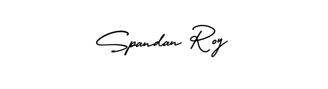 You should practise on your own different ways (AmerikaSignatureDemo-Regular) to write your name (Spandan Roy) in signature. don't let someone else do it for you. Spandan Roy signature style 3 images and pictures png