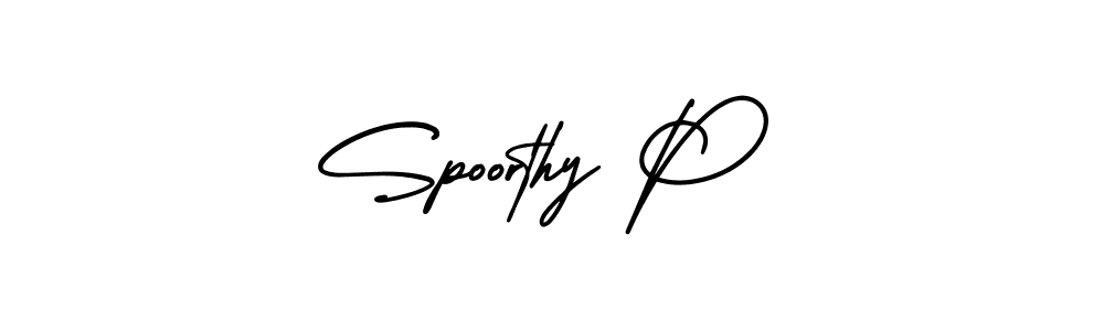 if you are searching for the best signature style for your name Spoorthy P. so please give up your signature search. here we have designed multiple signature styles  using AmerikaSignatureDemo-Regular. Spoorthy P signature style 3 images and pictures png