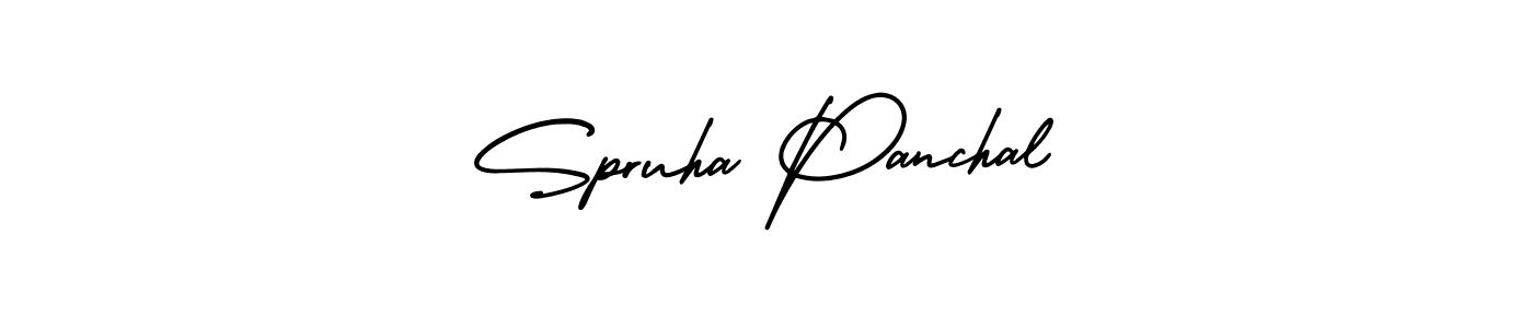 You should practise on your own different ways (AmerikaSignatureDemo-Regular) to write your name (Spruha Panchal) in signature. don't let someone else do it for you. Spruha Panchal signature style 3 images and pictures png