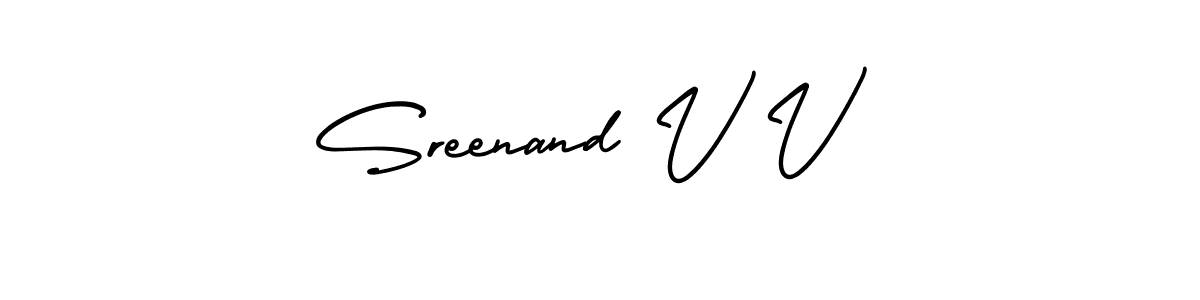 The best way (AmerikaSignatureDemo-Regular) to make a short signature is to pick only two or three words in your name. The name Sreenand V V include a total of six letters. For converting this name. Sreenand V V signature style 3 images and pictures png