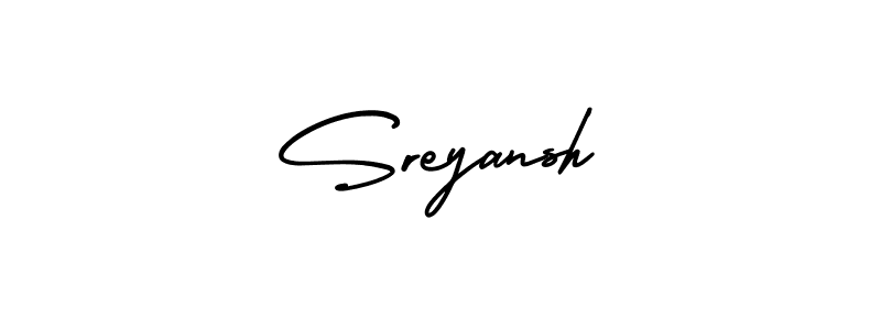 You should practise on your own different ways (AmerikaSignatureDemo-Regular) to write your name (Sreyansh) in signature. don't let someone else do it for you. Sreyansh signature style 3 images and pictures png