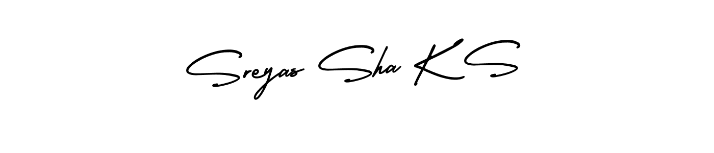 This is the best signature style for the Sreyas Sha K S name. Also you like these signature font (AmerikaSignatureDemo-Regular). Mix name signature. Sreyas Sha K S signature style 3 images and pictures png