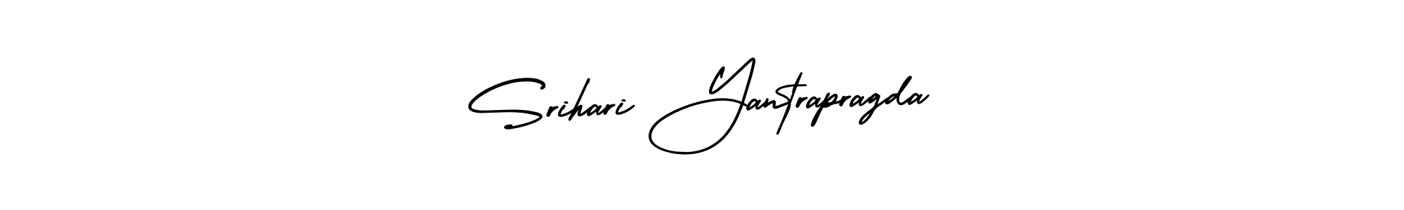 The best way (AmerikaSignatureDemo-Regular) to make a short signature is to pick only two or three words in your name. The name Srihari Yantrapragda include a total of six letters. For converting this name. Srihari Yantrapragda signature style 3 images and pictures png