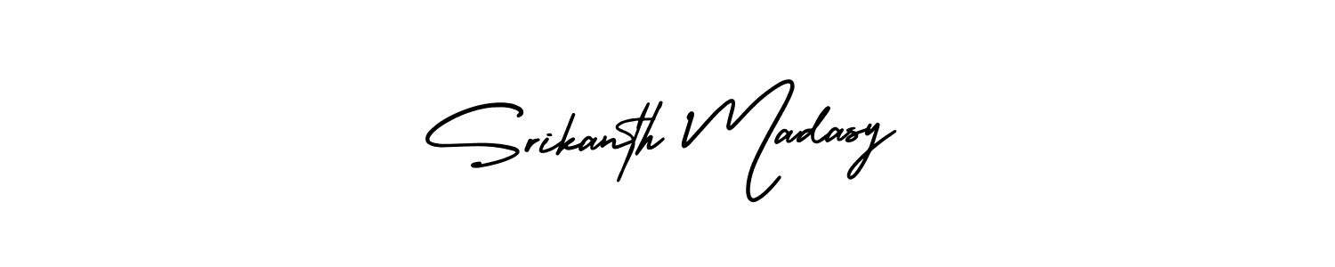 The best way (AmerikaSignatureDemo-Regular) to make a short signature is to pick only two or three words in your name. The name Srikanth Madasy include a total of six letters. For converting this name. Srikanth Madasy signature style 3 images and pictures png