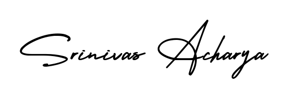 Get an exclusive digital autograph for Srinivas Acharya. The AmerikaSignatureDemo-Regular typeface captures the charm of real penmanship on paper. Srinivas Acharya signature style 3 images and pictures png
