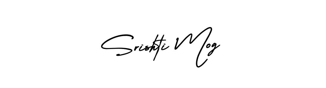 You should practise on your own different ways (AmerikaSignatureDemo-Regular) to write your name (Srishti Mog) in signature. don't let someone else do it for you. Srishti Mog signature style 3 images and pictures png