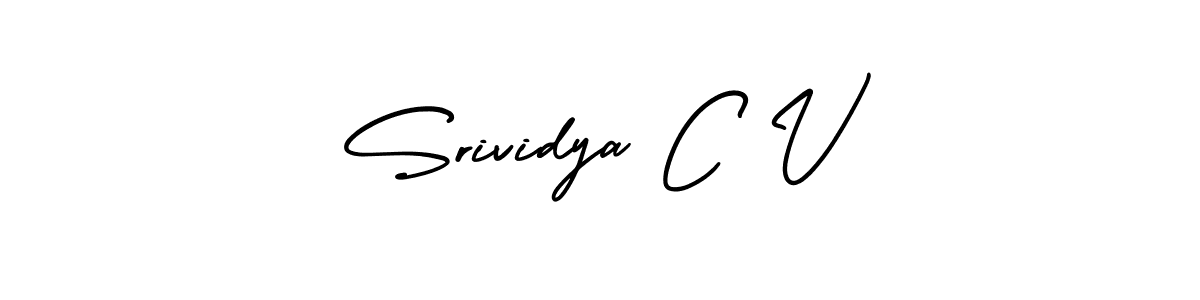 You should practise on your own different ways (AmerikaSignatureDemo-Regular) to write your name (Srividya C V) in signature. don't let someone else do it for you. Srividya C V signature style 3 images and pictures png