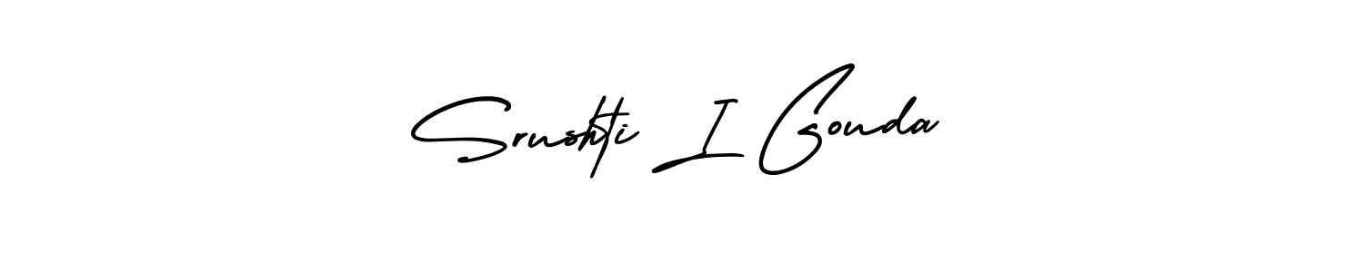 You should practise on your own different ways (AmerikaSignatureDemo-Regular) to write your name (Srushti I Gouda) in signature. don't let someone else do it for you. Srushti I Gouda signature style 3 images and pictures png