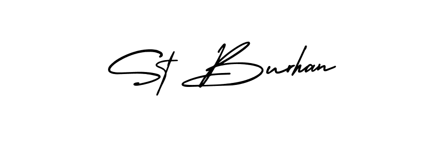 This is the best signature style for the St Burhan name. Also you like these signature font (AmerikaSignatureDemo-Regular). Mix name signature. St Burhan signature style 3 images and pictures png