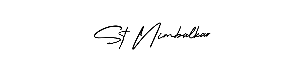 You should practise on your own different ways (AmerikaSignatureDemo-Regular) to write your name (St Nimbalkar) in signature. don't let someone else do it for you. St Nimbalkar signature style 3 images and pictures png