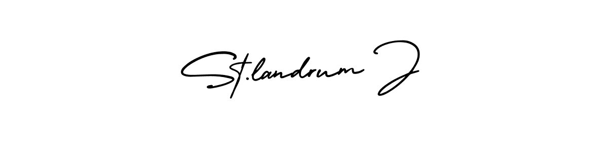 You should practise on your own different ways (AmerikaSignatureDemo-Regular) to write your name (St.landrum J) in signature. don't let someone else do it for you. St.landrum J signature style 3 images and pictures png