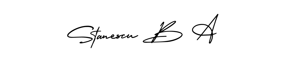You should practise on your own different ways (AmerikaSignatureDemo-Regular) to write your name (Stanescu B A) in signature. don't let someone else do it for you. Stanescu B A signature style 3 images and pictures png