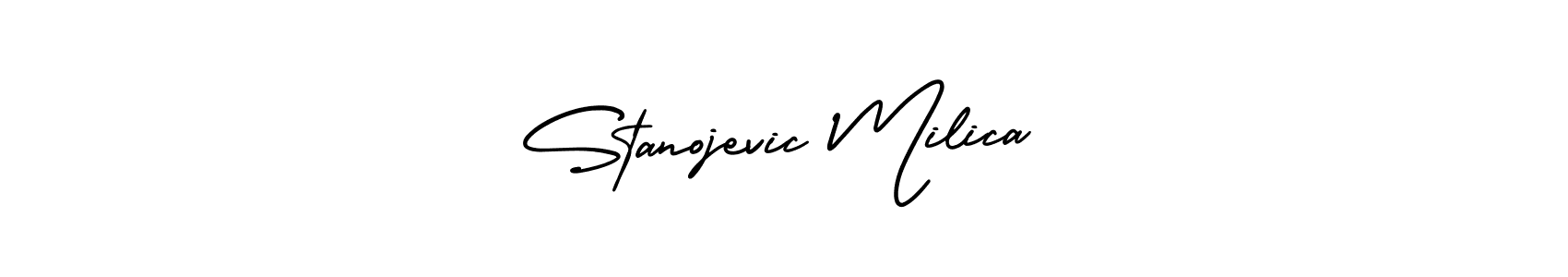 You should practise on your own different ways (AmerikaSignatureDemo-Regular) to write your name (Stanojevic Milica) in signature. don't let someone else do it for you. Stanojevic Milica signature style 3 images and pictures png