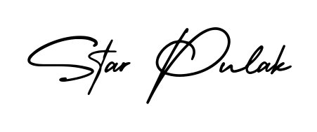 A sleek calligraphic signature for name Star Pulak utilizing AmerikaSignatureDemo-Regular styling. Great for adding personal signatures to photos and art. Star Pulak signature style 3 images and pictures png