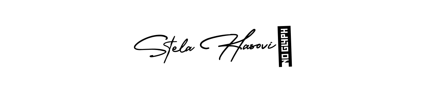 You should practise on your own different ways (AmerikaSignatureDemo-Regular) to write your name (Stela Hasović) in signature. don't let someone else do it for you. Stela Hasović signature style 3 images and pictures png