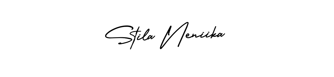 AmerikaSignatureDemo-Regular is a professional signature style that is perfect for those who want to add a touch of class to their signature. It is also a great choice for those who want to make their signature more unique. Get Stila Neniika name to fancy signature for free. Stila Neniika signature style 3 images and pictures png