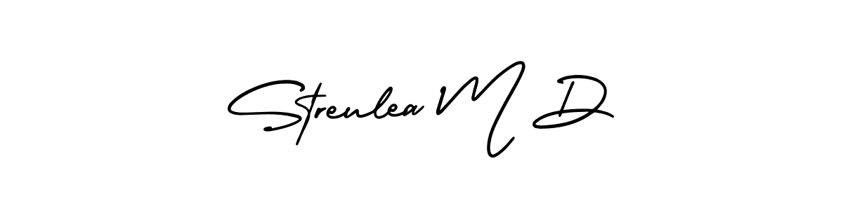 You should practise on your own different ways (AmerikaSignatureDemo-Regular) to write your name (Streulea M D) in signature. don't let someone else do it for you. Streulea M D signature style 3 images and pictures png