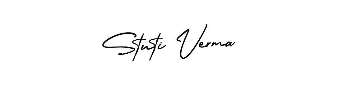 You should practise on your own different ways (AmerikaSignatureDemo-Regular) to write your name (Stuti Verma) in signature. don't let someone else do it for you. Stuti Verma signature style 3 images and pictures png