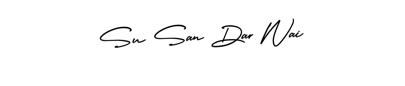 How to make Su San Dar Wai name signature. Use AmerikaSignatureDemo-Regular style for creating short signs online. This is the latest handwritten sign. Su San Dar Wai signature style 3 images and pictures png