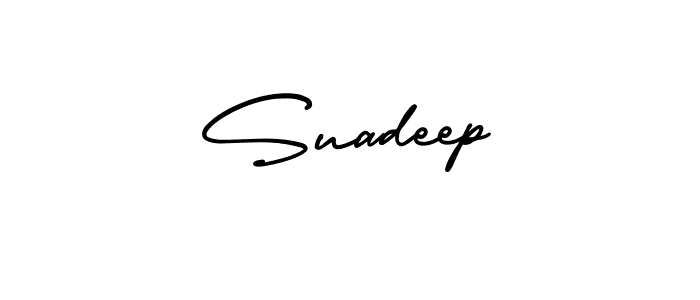 You should practise on your own different ways (AmerikaSignatureDemo-Regular) to write your name (Suadeep) in signature. don't let someone else do it for you. Suadeep signature style 3 images and pictures png