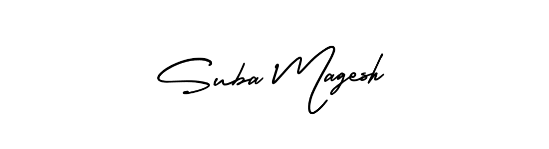The best way (AmerikaSignatureDemo-Regular) to make a short signature is to pick only two or three words in your name. The name Suba Magesh include a total of six letters. For converting this name. Suba Magesh signature style 3 images and pictures png