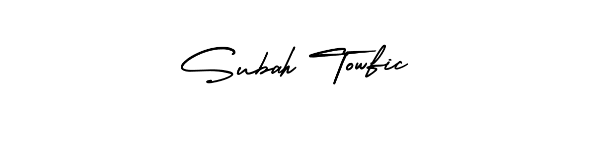 How to make Subah Towfic signature? AmerikaSignatureDemo-Regular is a professional autograph style. Create handwritten signature for Subah Towfic name. Subah Towfic signature style 3 images and pictures png